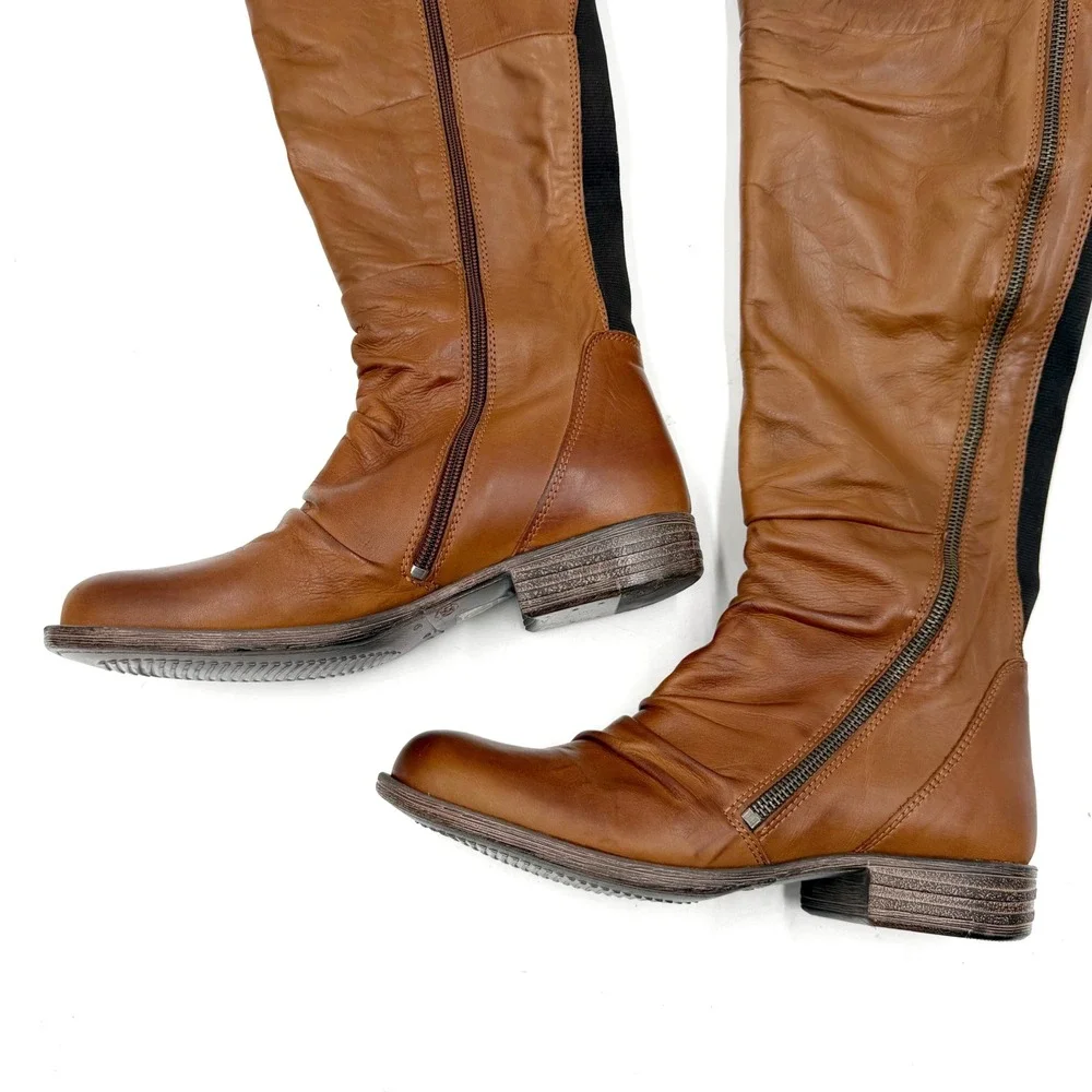 Miz Mooz LORE Leather Boots Tan Brown Brandy Knee High Flat Size 7.5 Women's‎